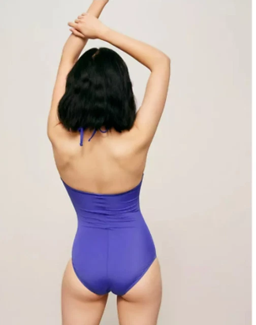 Costume da bagno arricciato blu semplice taglia 14 John Lewis prezzo di riserva £39,00 ca362