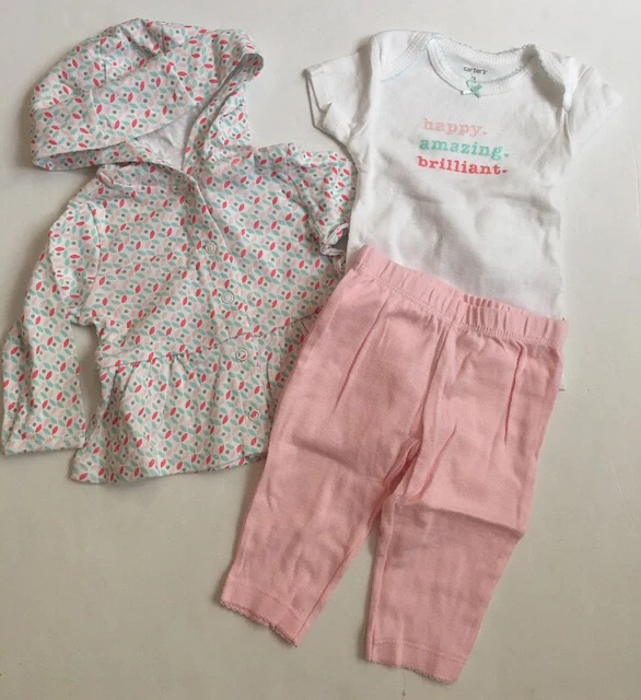 Carters Baby Girl Hoodie Cardigan Bodysuit Pants Size 3 6 9 Months Pink Layette