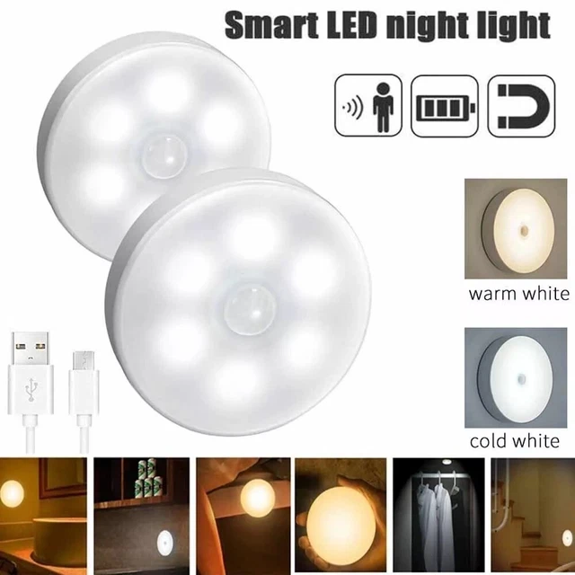 8LED MOTION SENSOR Light USB Wireless PIR Battery Wall Cabinet Stair ...
