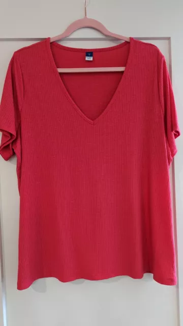 Old Navy Women’s Size XL Short Sleeve Hot Pink Luxe V-Neck Rib Knit T-Shirt Tee