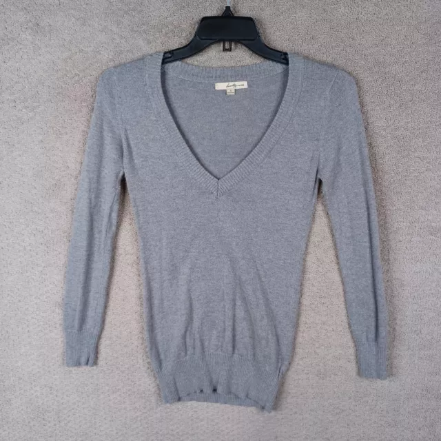 Twenty One Sweater Womens Small Gray Pullover V Neck Long Sleeve Cotton Blend