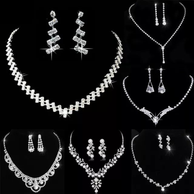Fashion Wedding Bridal Crystal Rhinestone Women Necklace Earrings Set Jewelry