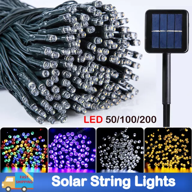 50 100 200 LED Solar Power Fairy Garden Lights String Outdoor Party Wedding UK