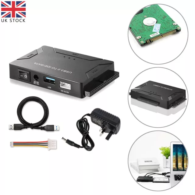 USB 3.0 to IDE&SATA Converter External Hard Drive Adapter 2.5" 3.5" Cable Kit UK