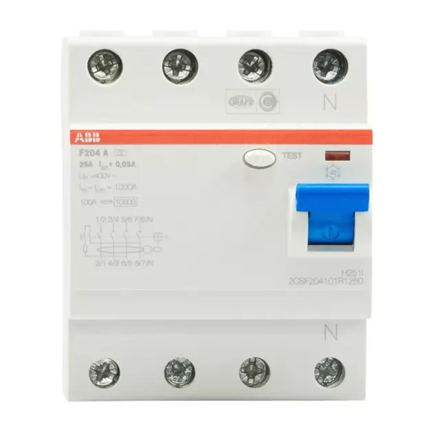 Abb Interruttore Fi Rcd Corrente Guasto Salvavita F204A-25/0,03 25A 30mA 4 Poli