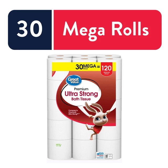 GREAT VALUE ULTRA Strong Toilet Paper 30Mega Roll Paper Towel Household