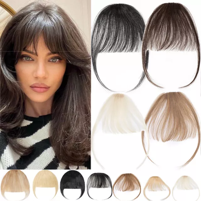 100% Real Remy Human Hair Clip in Neat Bangs Fringe Thin Air Front Hairpiece AU