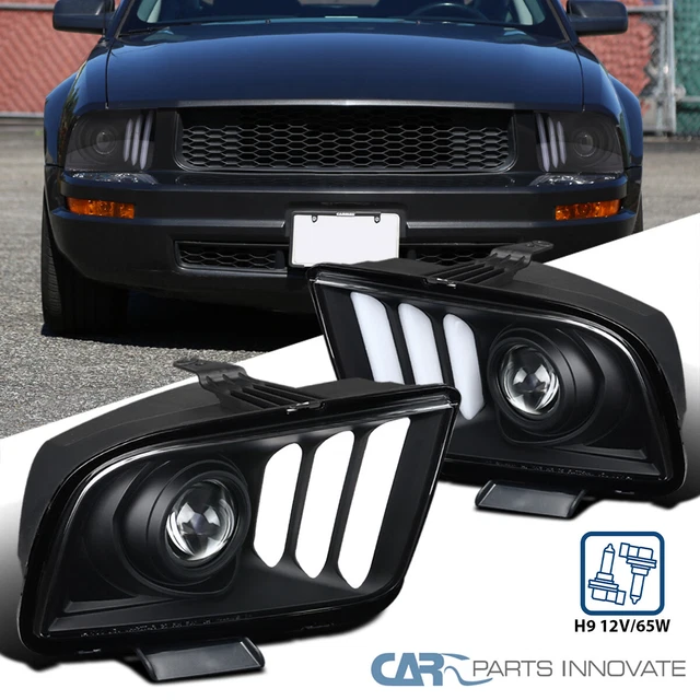 Fit Ford 05-09 Mustang Black LED DRL Tube Projector Headlights Head Lights Lamps