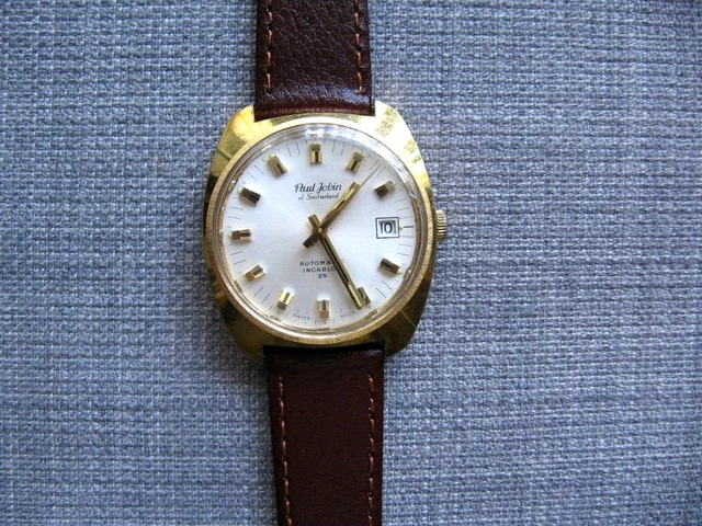Mans vintage Swiss Paul Jobin 25j auto matic gold plated ETA 2783 ,Date. GWC.