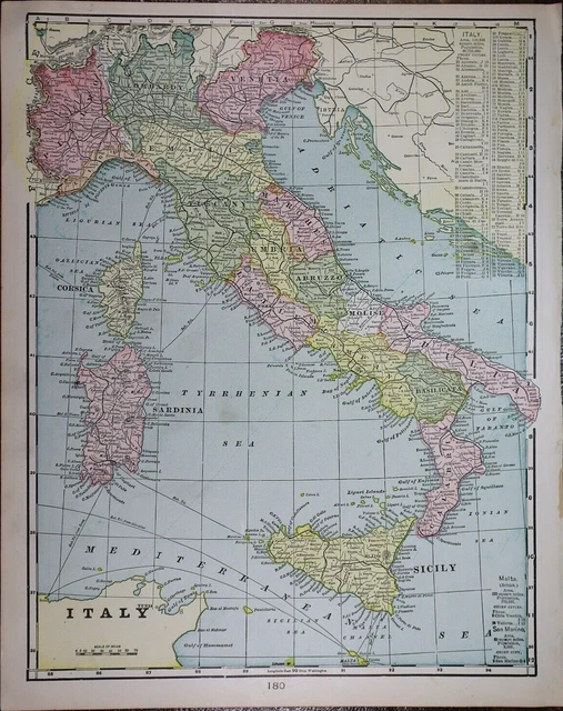 Old (11x14) 1899 Cram's Atlas Map ~ ITALY ~ Free S&H  ~Inv#517