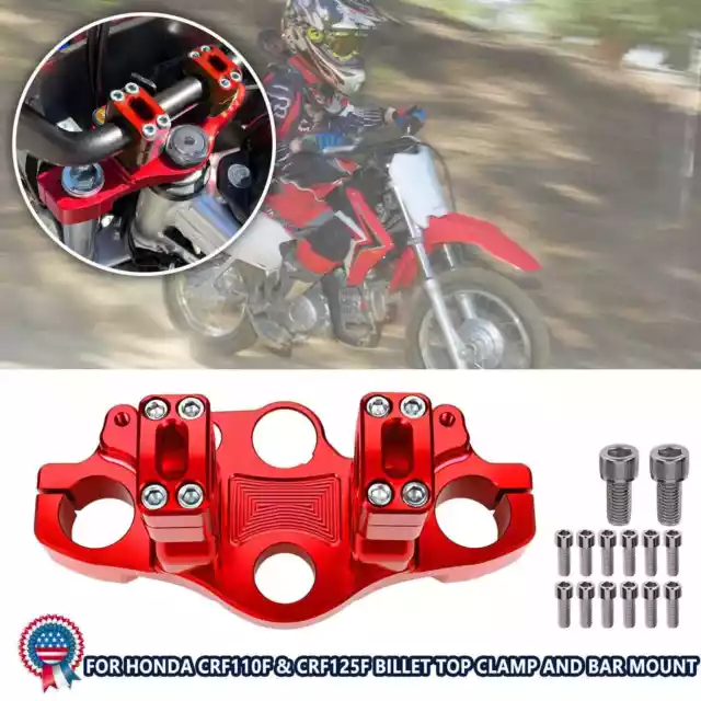 Para Honda CRF110F CRF125F 2019 + abrazadera triple superior de billete rojo con kit de montaje en barra MU