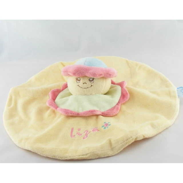 Doudou plat rond poupée fille jaune rose vert Liza KING BEAR - 7639
