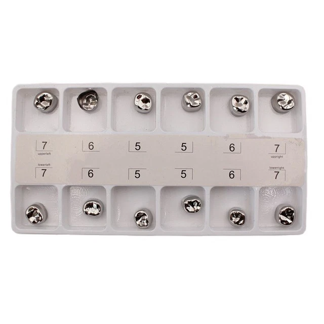 12Pcs/Box Dental Preformed Primary Metal Crown Molar Temporary Kids Crowns