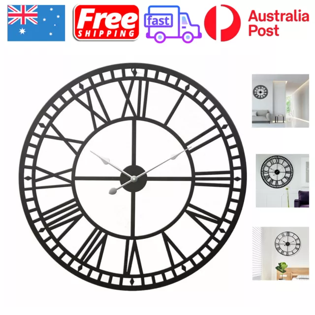 50/80cm Large Wall Clock Roman Numerals Giant Round Face Black In/Outdoor Garden