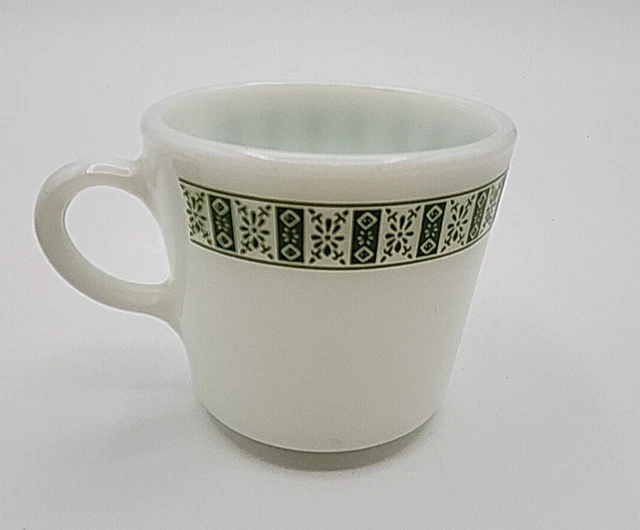 Taza De Vidrio De Leche Banda Floral De Diamante Verde Pyrex De Colección 718-22 Ee. Uu.