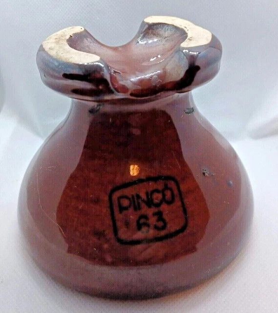 Vintage Pinco 63 Ceramic Electrical Telephone Saddle Insulator Brown Glazed