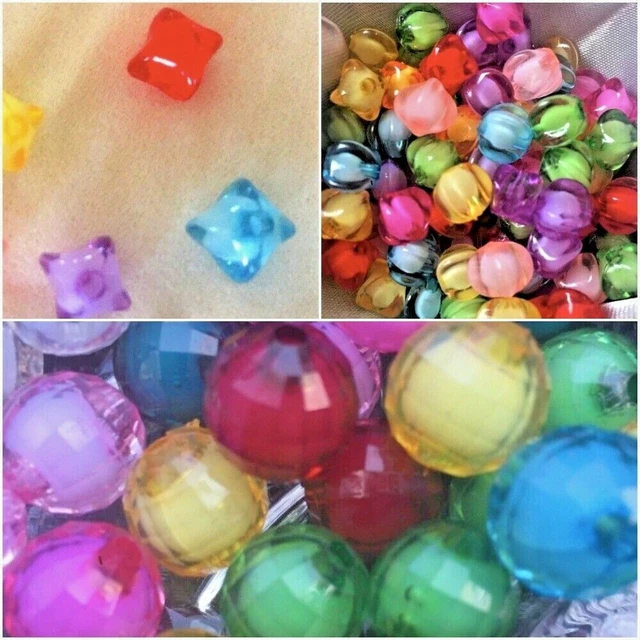 50x Acrylic Beads Plastic Button 3D Miracle Round Square Bead for Craft 6mm-12mm