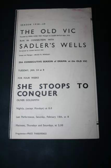 The King of Nowhere - 1939 Old Vic Theatre Programme - Laurence Olivier