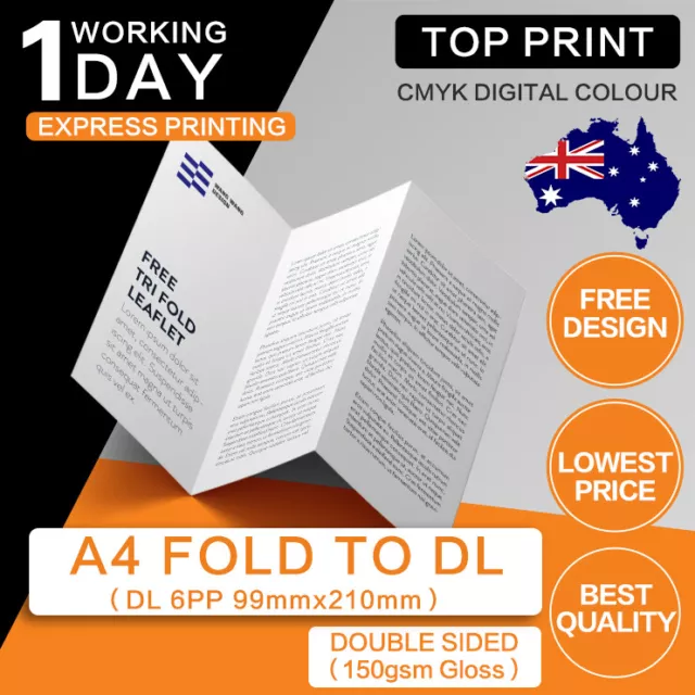 A4 to DL Brochures 100pcs full colour printing takeaway menu creased and folded