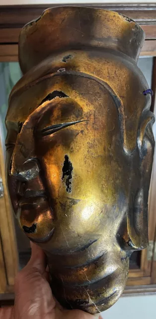 Rare Mask Buddha Of Noh Black Golden Lacquer Of Japan Signed 2