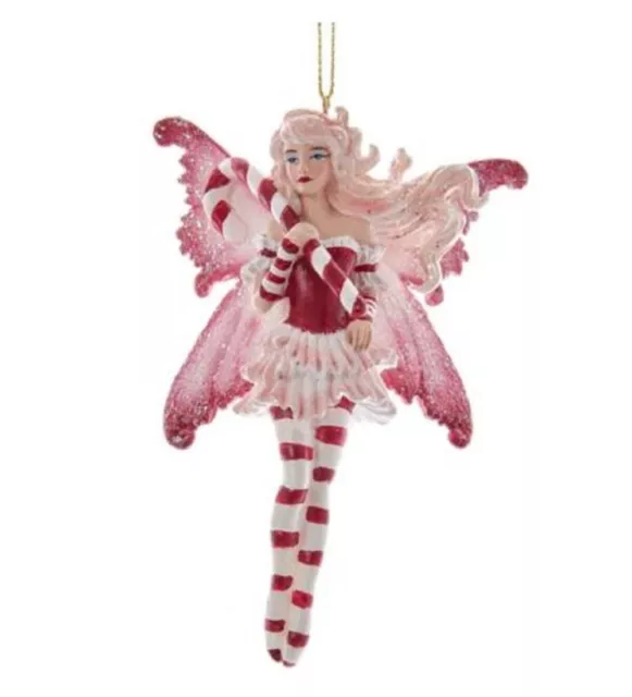 Kurt Adler Amy Brown Candy Cane Stripe Fairy Christmas Ornament Red Pink 5"