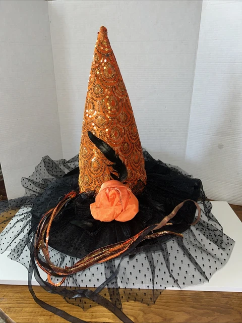 Novelty Giant Adult Black Velvet Witch Wizard Hat With Feather & Rose – One Size Halloween Costume