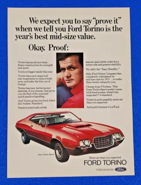 1972 Ford Gran Torino Sport Original Color Print Ad Ships Free (Lot Red) S24+