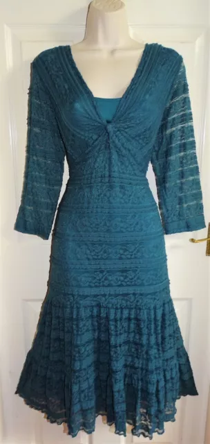 M&S PER UNA Dark Teal Lace Empireline Gypsy Boho Flippy Evening Dress Size 20