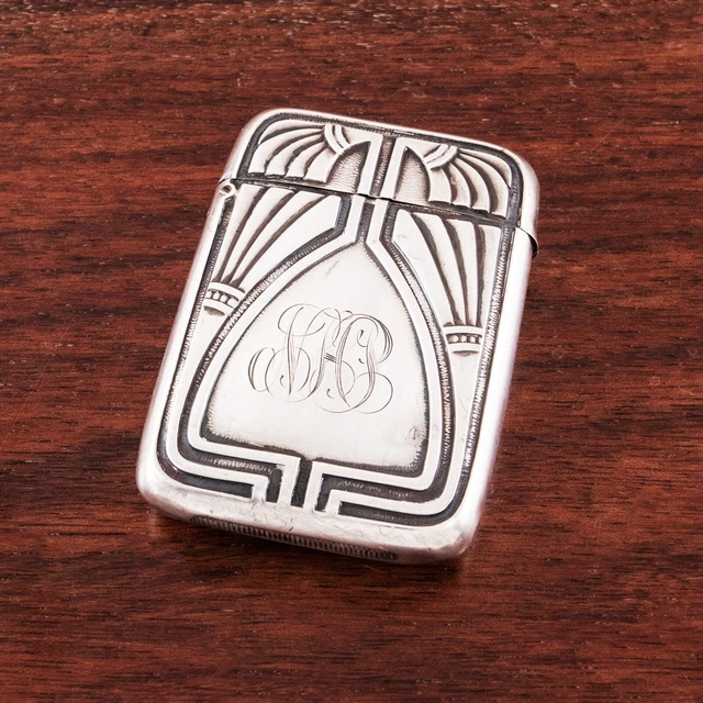 SUPERB HEAVY BLACKINTON ART DECO STERLING SILVER MATCH SAFE W/ STRIKER c.1920S