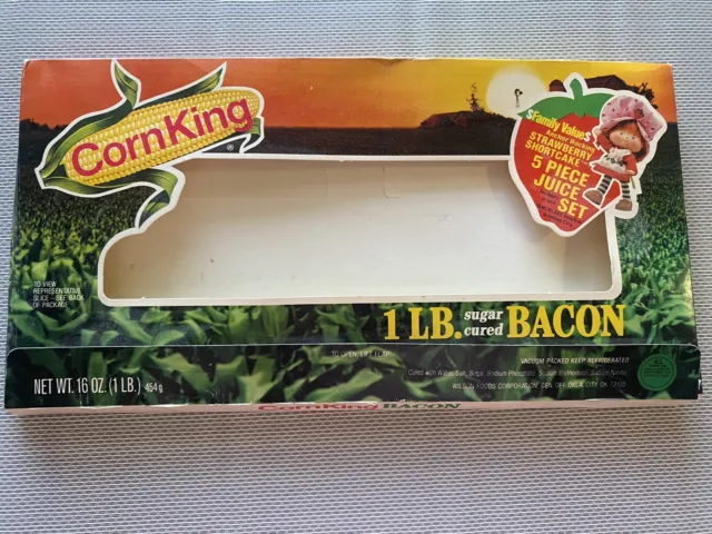 1981 Vintage Corn King Bacon Packaging with Strawberry Shortcake juice set offer