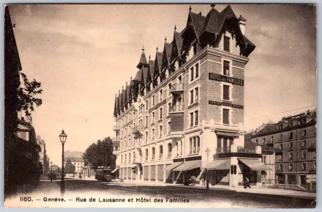 Postcard Geneva, rue de Lausanne: family hotel