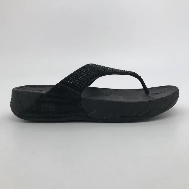 Fitflop Womens Lulu Flip Flop Sandals Black Rhinestone Platform Slip On 8  EU 39