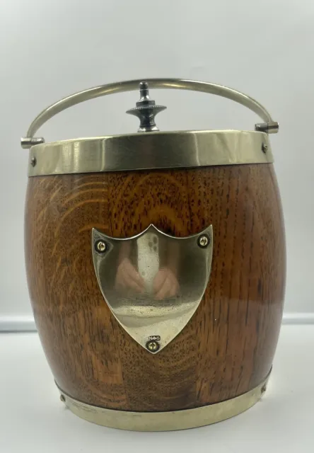 Antique Wooden Biscuit Barrel/ Ice Bucket Barrel. Ceramic Insert With Lid