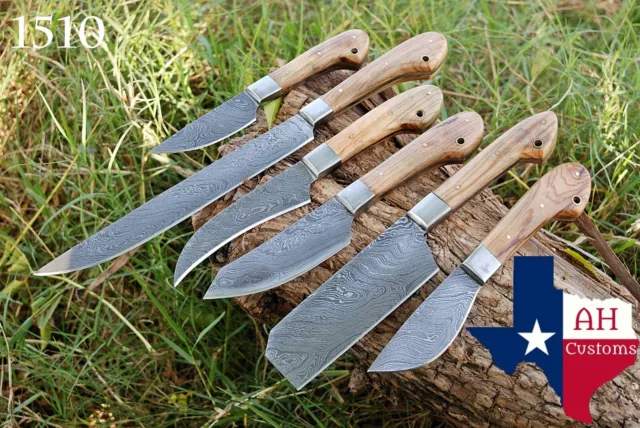7 Hand Forged Damascus Steel Chef Kitchen Knife Set With Wood Handle Ah 1510