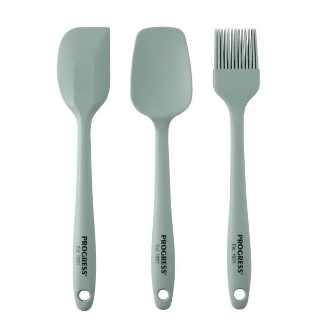 3 Piece Silicone Utensil Set - Spoon, Spatula & Pastry Brush Bake Cook Kitchen