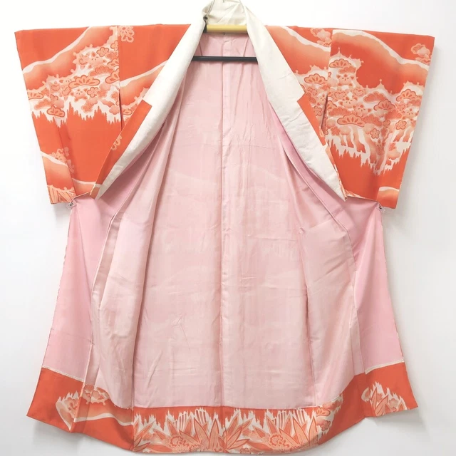 8873B2 Silk Vintage Japanese Kimono Juban Pine Tree Plum blossom Rinzu 3