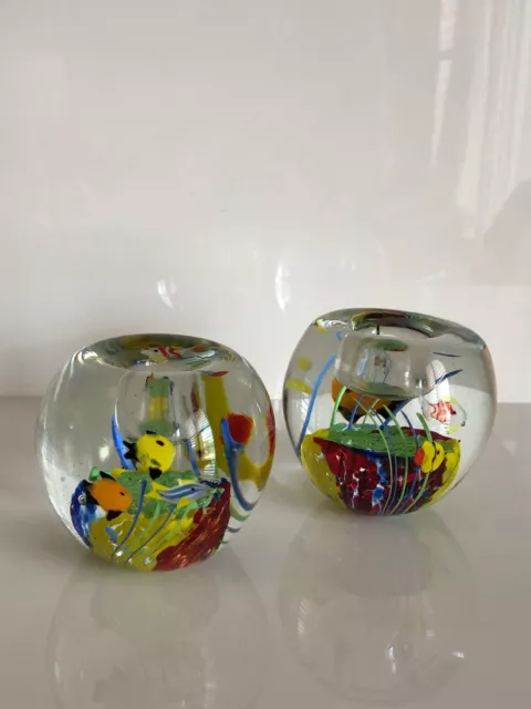 Murano Style Colorful Hand-Blown Fishbowl Art Glass Paperweight Candle Holders