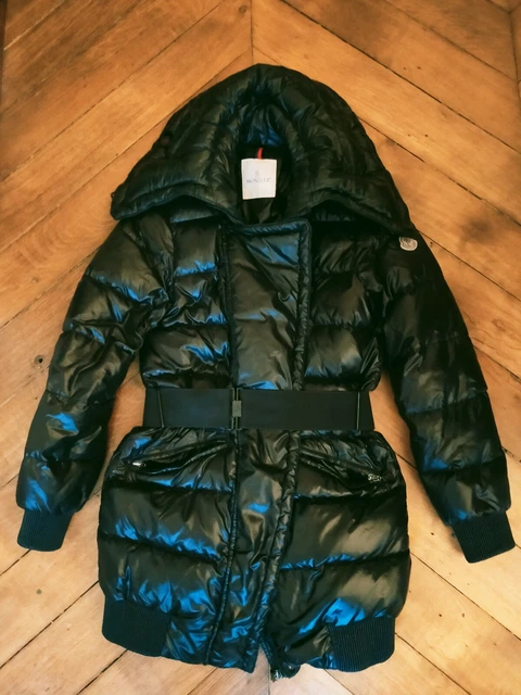 Doudoune mi longue femme 38 MONCLER noire/bleue très foncée avec ceinture