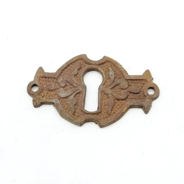 SINGLE Vintage Ornate Brass Skeleton Key hole Escutcheon Salvage 1 3/4" x 1"