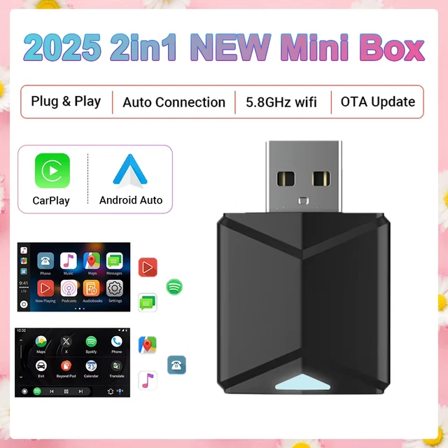 2025 NEW MINI 2In1 Wireless Carplay&Android Auto Wireless Adapter Mini ...