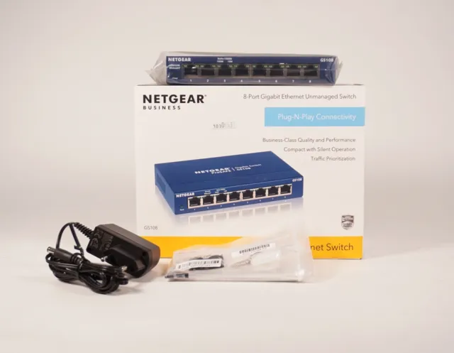 Netgear Business 8 Port Gigabit Ethernet Unmanaged Switch GS108 blau in OVP