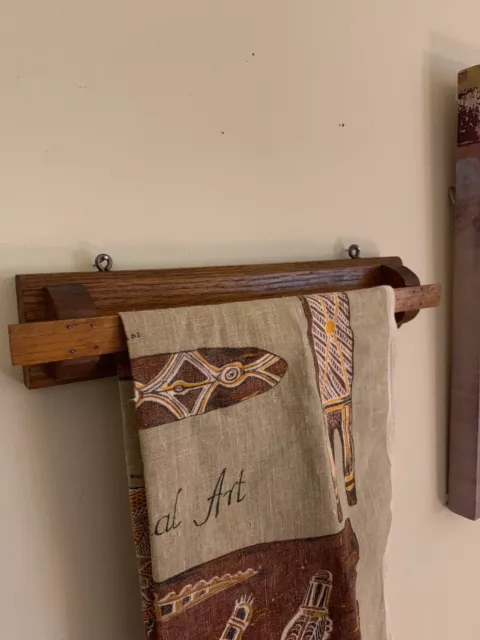 Handmade Rustic Industrial Light Oak Wood Wall Towel Rack~Vintage