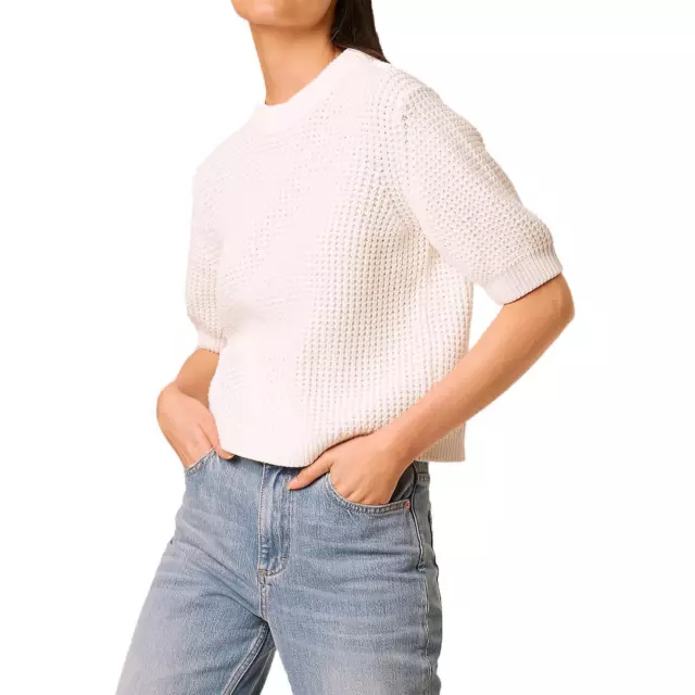 French Connection Womens Luna Cotton Waffle Knit Cozy Crop Sweater Top BHFO 6042