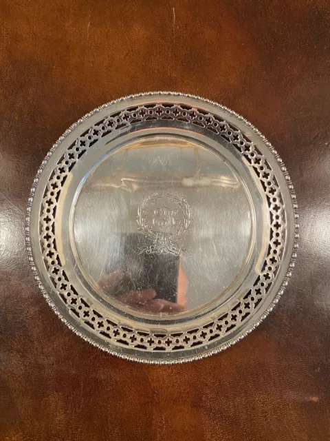Sterling Silver Plate / Tray with Stylish Monogram and Decorative Rim