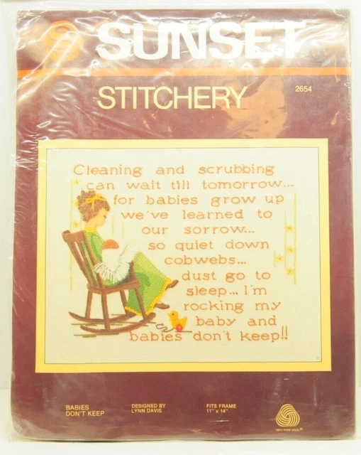Kit de Colección Sunset Costchery Crewel Bordado Bebés Don't Keep #2654 Lana Nuevo de Edición