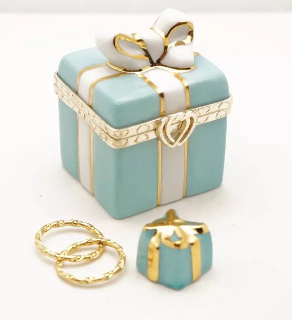 New French Limoges Trinket Box Valentines Tiffany's Style Turquoise Gift Box