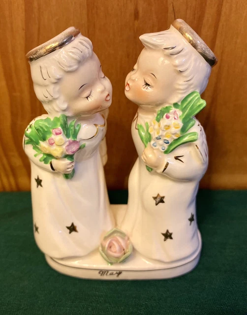 Rare Vintage Lefton Boy & Girl May Angels, Star #2001 Porcelain Figurine ~ Japan