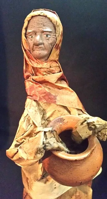 Village Lady Figurine Vintage Mexican People  Paper Mache Wire Folk Art Clay Pot
