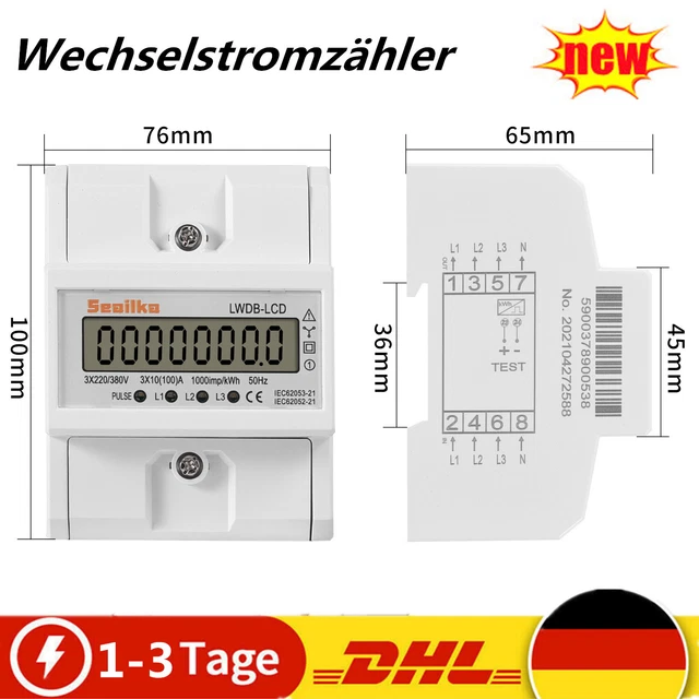 Contatore Digitale Lcd Contatore Corrente Trifase Digitale LCD - 230/400V 5-80A Per Guida DIN Contatore Din Rail