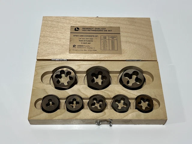 Regency (Lawson) 78921 USA 8pc Dual-Cut Hex Rethreading Die Set - 1/4” thru 3/4”